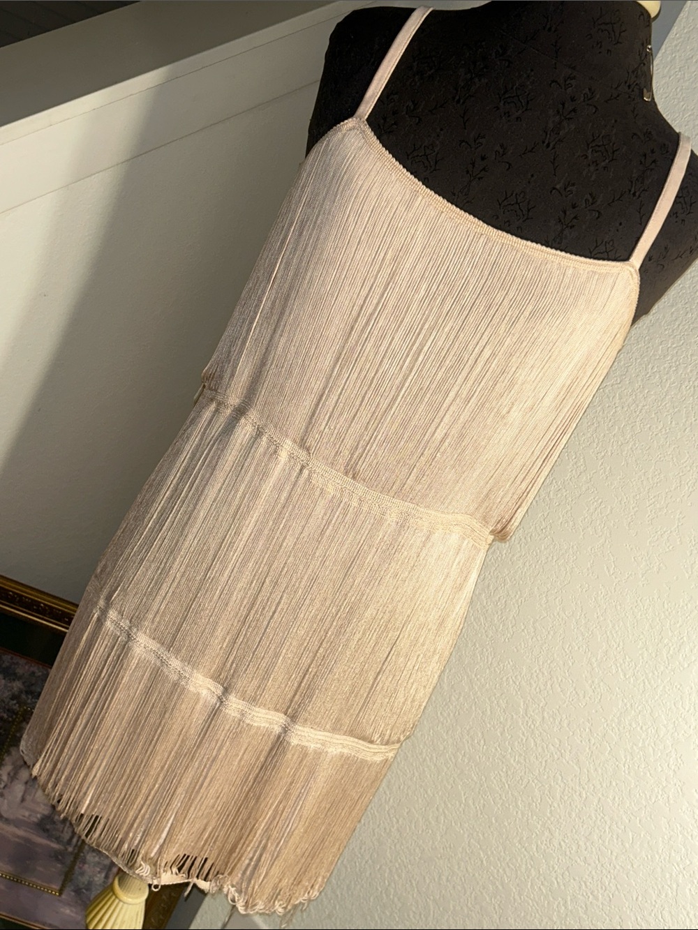 H&M Soft Peach Fringe Slip Dress - Spaghetti Strap Mini